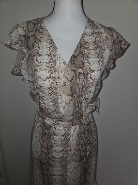 Bar III Snake-Print Wrap Maxi Dress in Beige SZL
